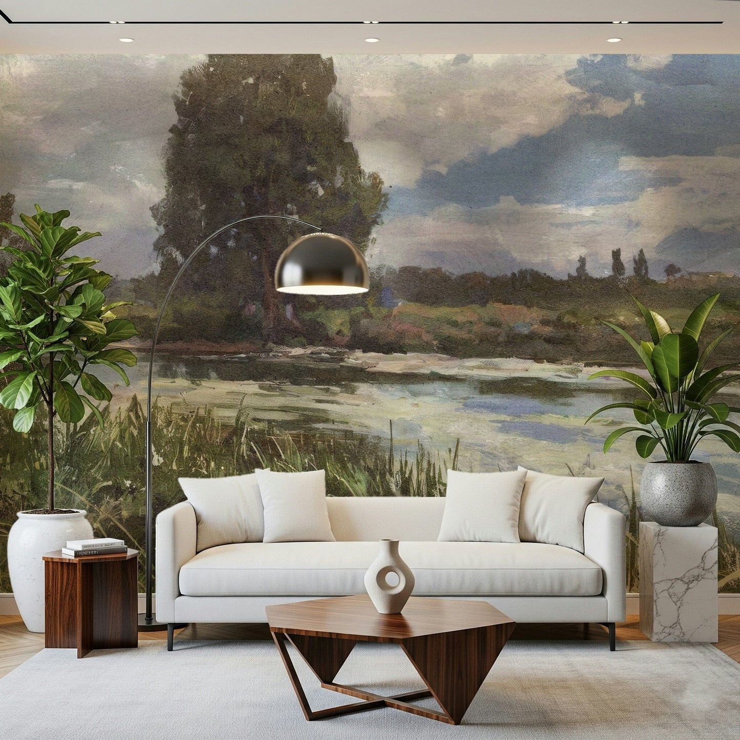 A calming serene view wallpaper mural that defines a space.