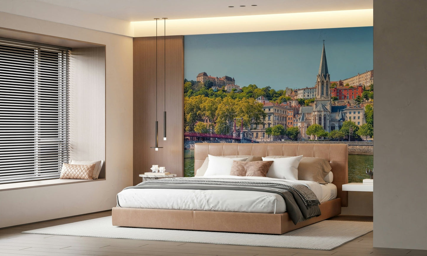 Riverside Charm: Lyon wallpaper featuring traditional French city streets.