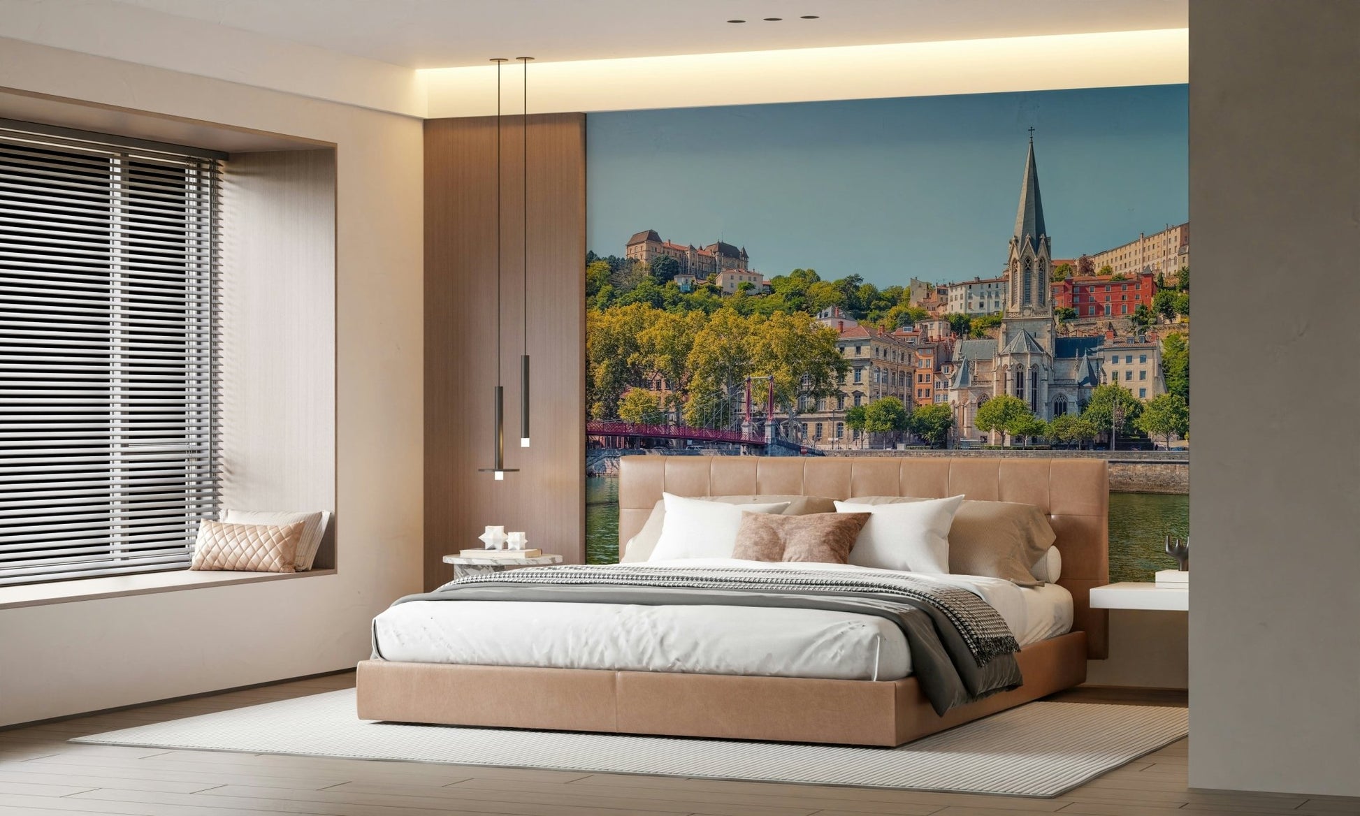 Riverside Charm: Lyon wallpaper featuring traditional French city streets.