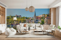 Riverside Charm: Lyon wallpaper for a relaxing vintage style lounge area.