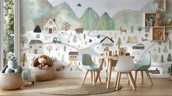 Scenic riverside wallpaper with mountains, C123