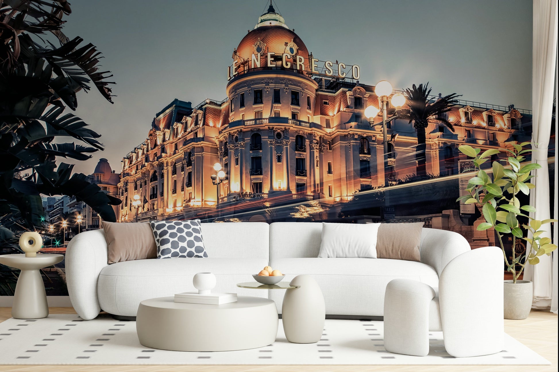 Mediterranean style Azure Riviera Nights wall mural for a feature wall.