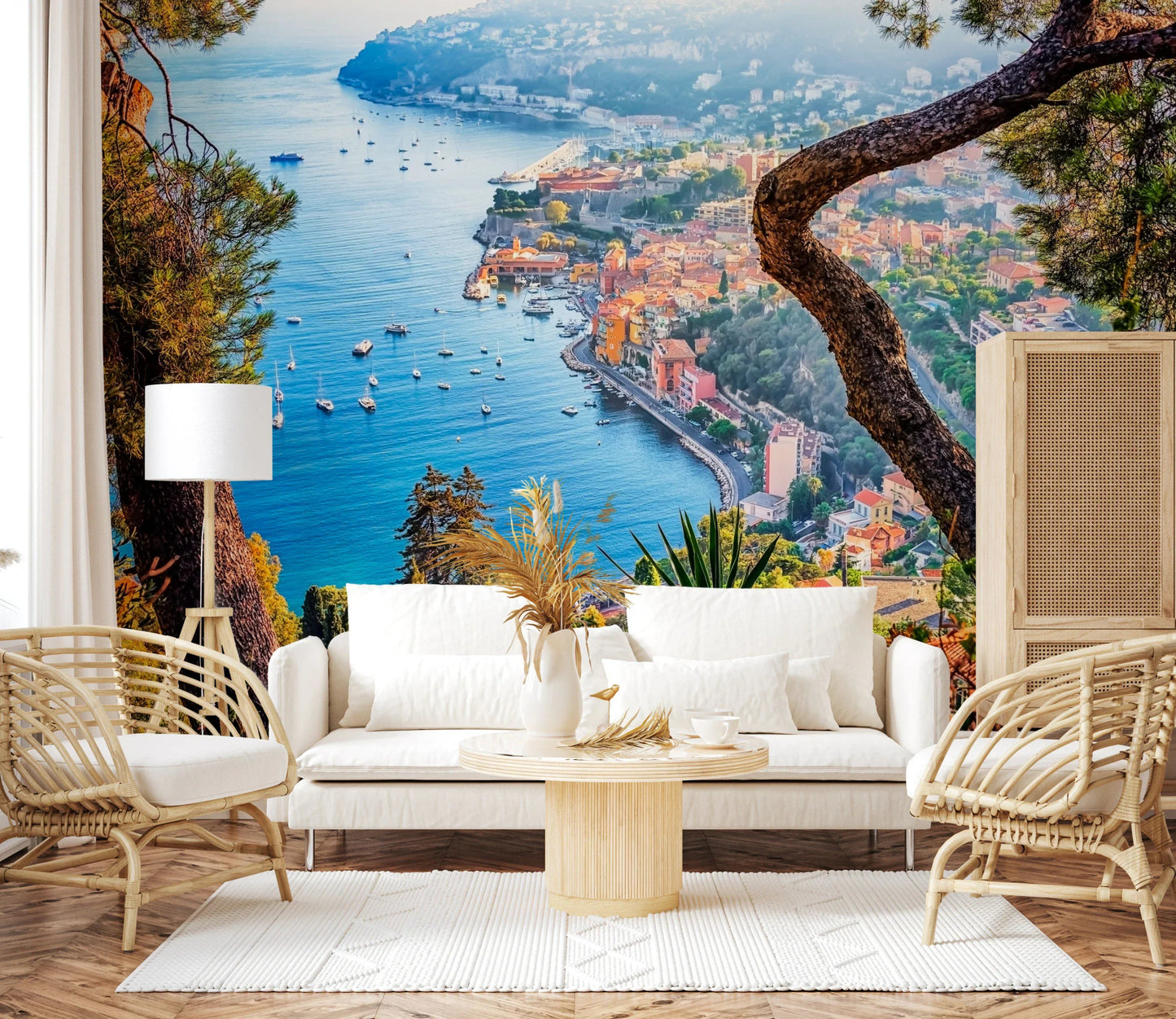 Scenic coastline wallpaper mural for a professional office feature wall.