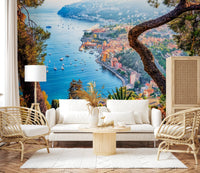 Scenic coastline wallpaper mural for a professional office feature wall.