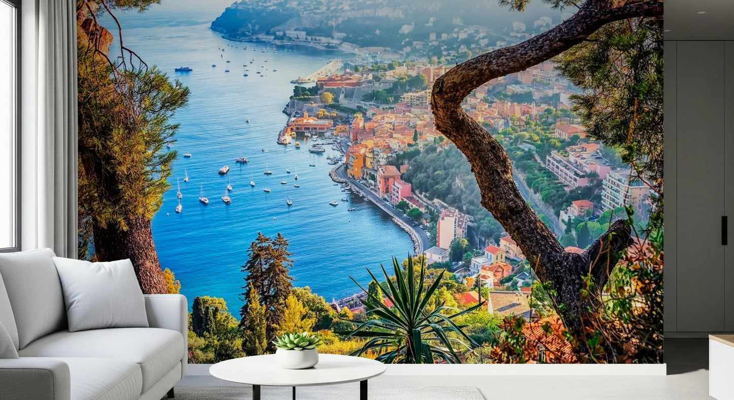Blue water and sky wallpaper mural for minimalist home décor projects.