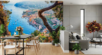 Coastal vista wallpaper mural for a stylish flat lounge area décor.