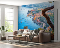 Mediterranean horizon wallpaper mural for a peaceful dining room space.