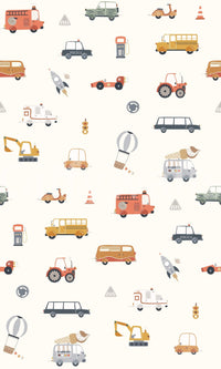 Nursery wallpaper with buses and traffic signs
