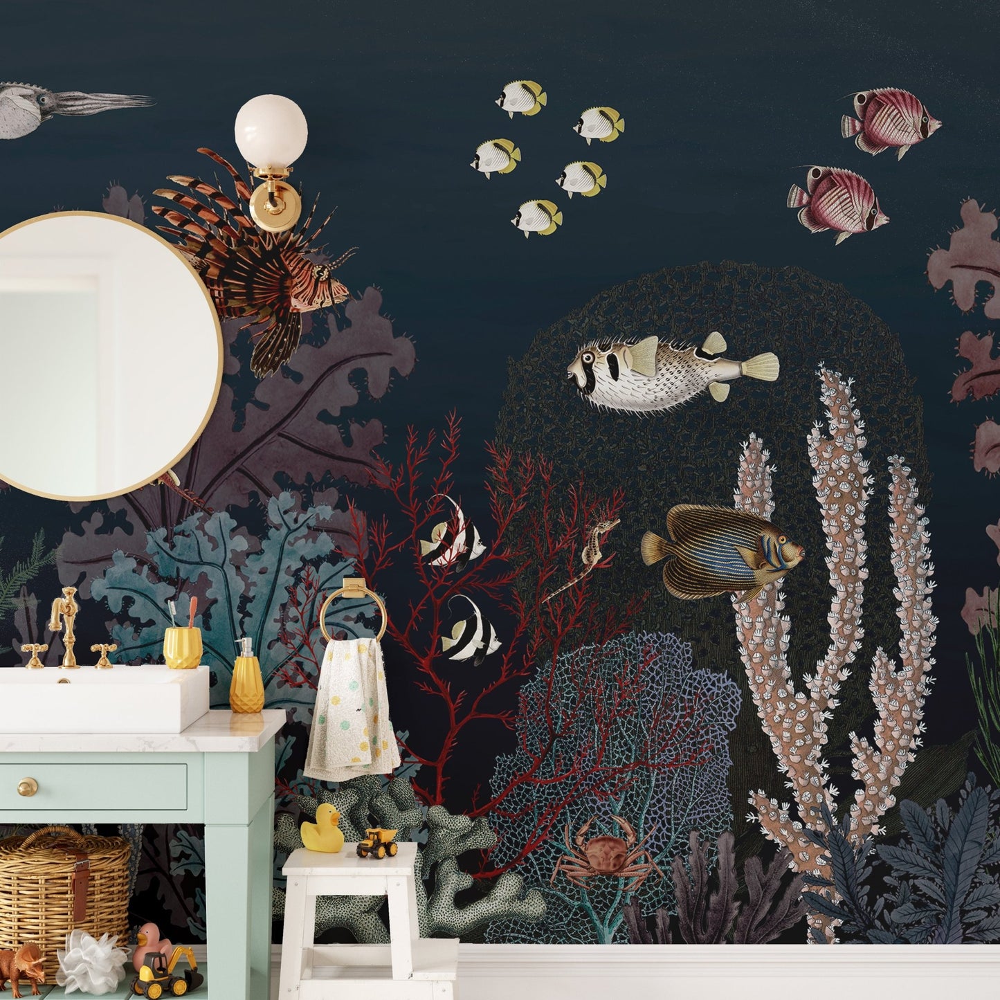 Underwater Dark Reef with Fish wallpaper for Kids room - Giffywalls