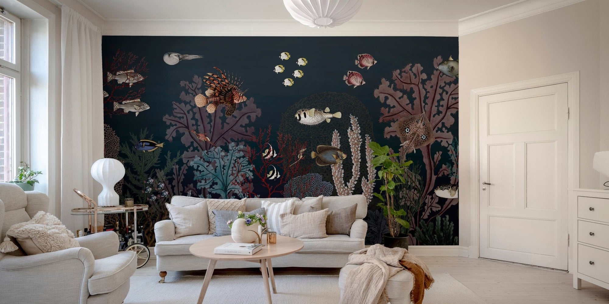 Underwater dark reef with fish wallpaper mural SRED21