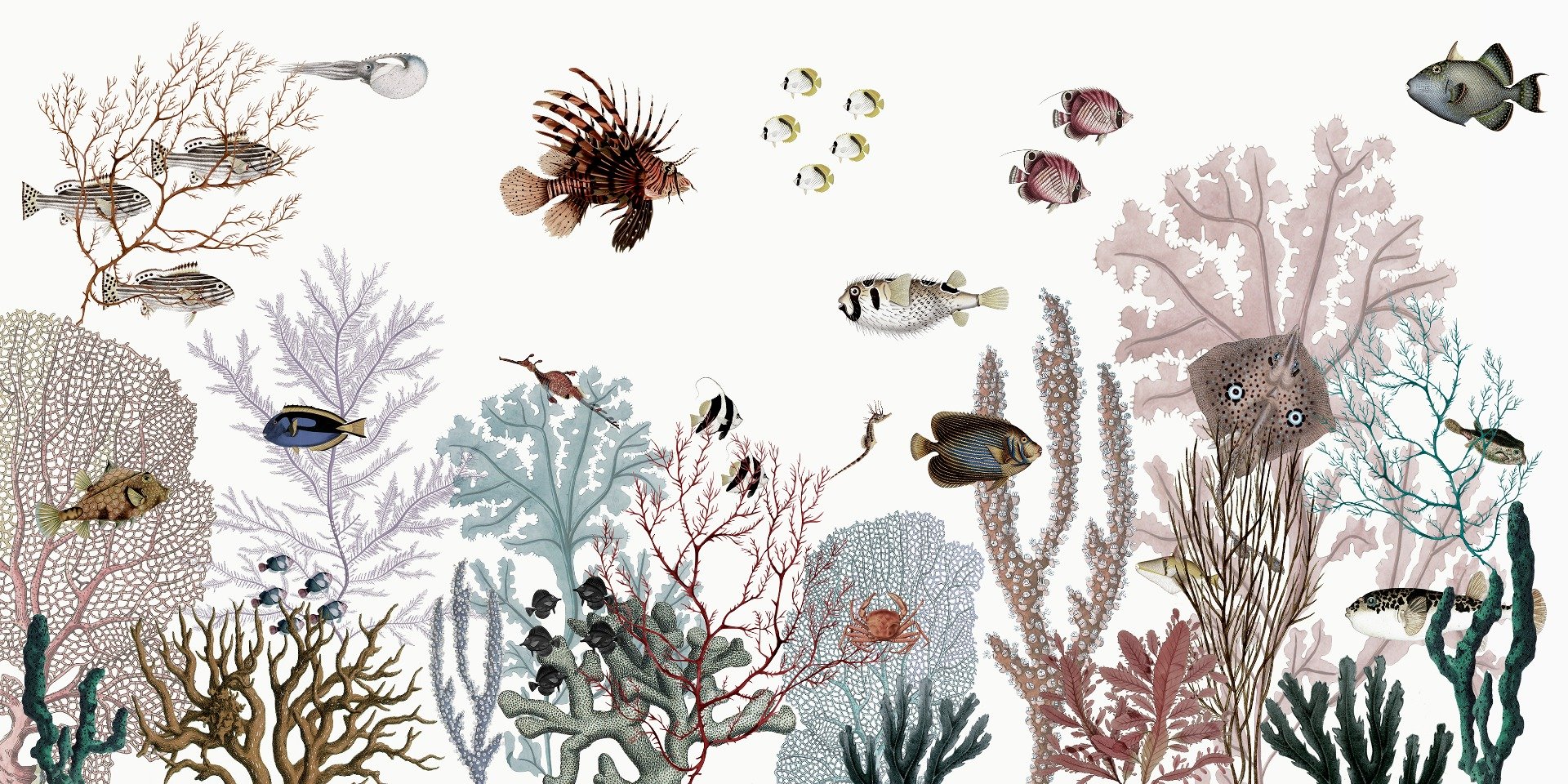 Roaring Reef White Wallpaper Murals