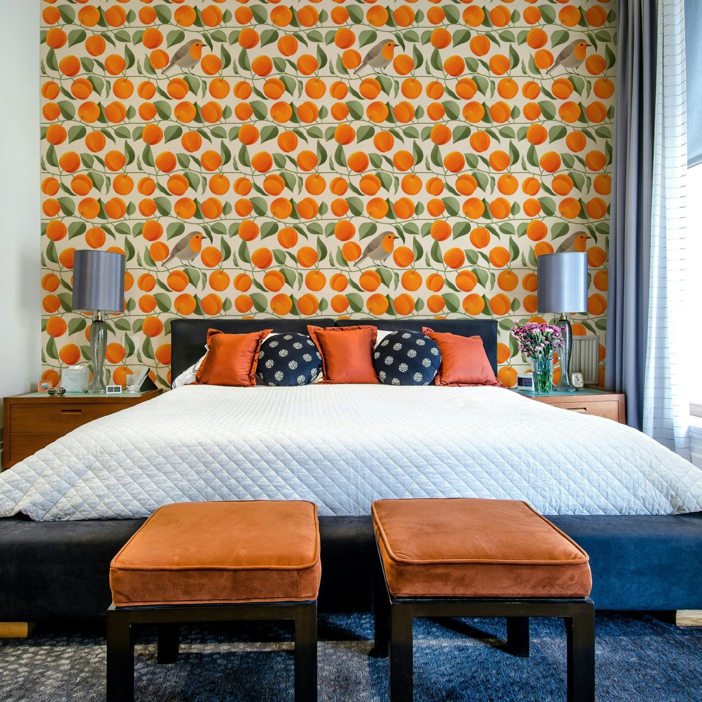 Orange fruit and green leaf wallpaper design, GD2643