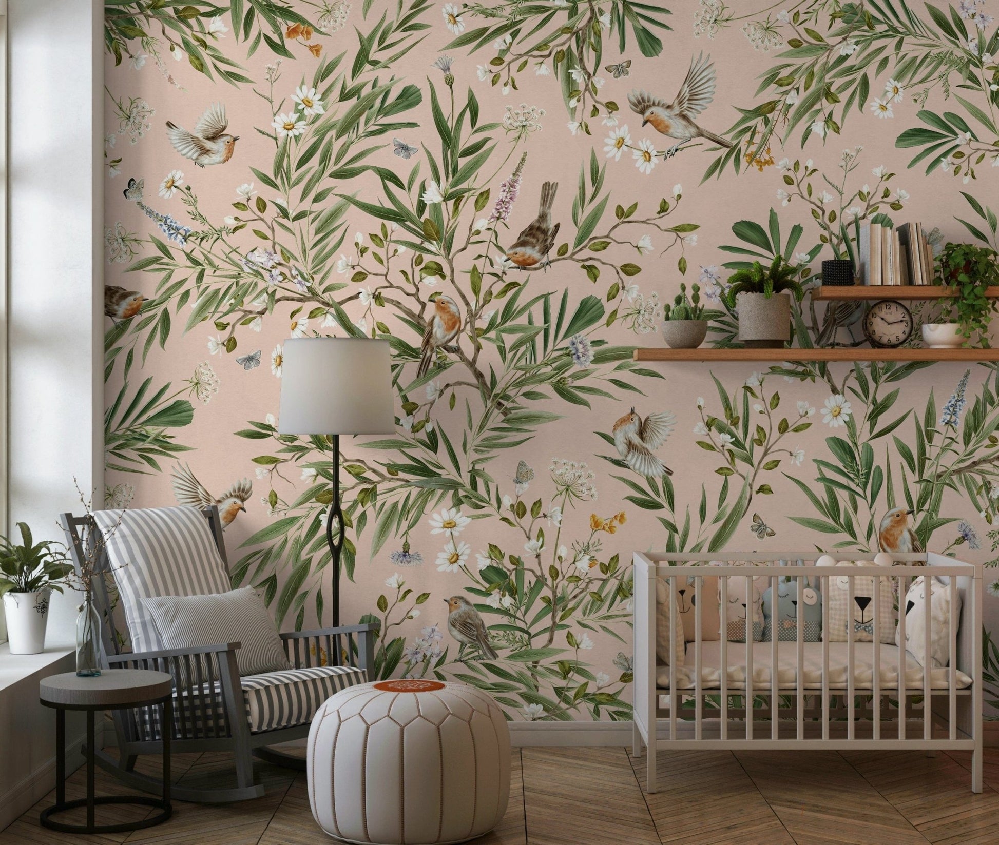 Minimalist spring garden wallpaper for a peaceful study or reading corner.