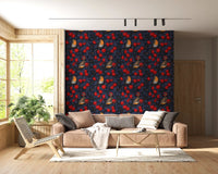 Office Home Robins in the Apple Tree wallpaper with birds among blue foliage, GD9110