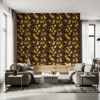 Robins in the apple tree/yellow and dark brown Wallpaper⁠, GD9109