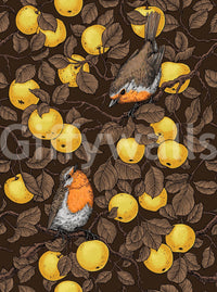 Robins in the apple tree/yellow and dark brown Wallpaper⁠, GD9109