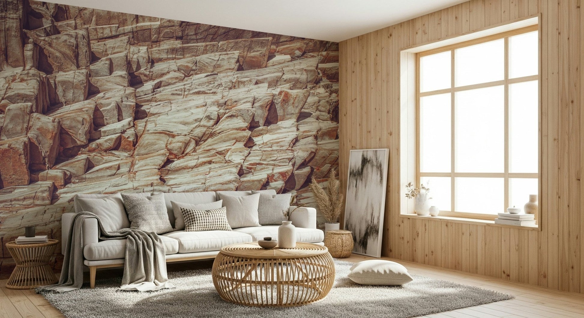 Full view of a large Rock Wall Mural installation.