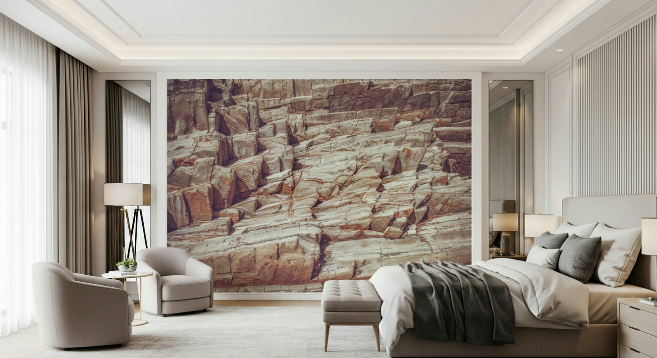 Rock Wall Mural feature wall in modern living room.