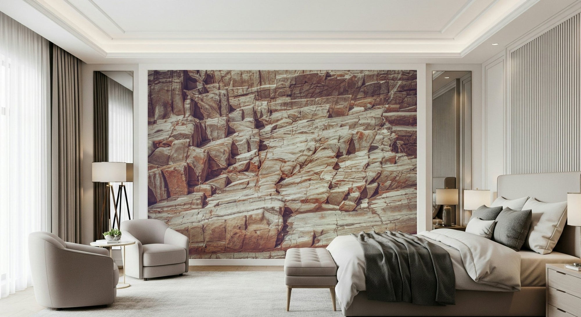 Rock Wall Mural feature wall in modern living room., GD6177