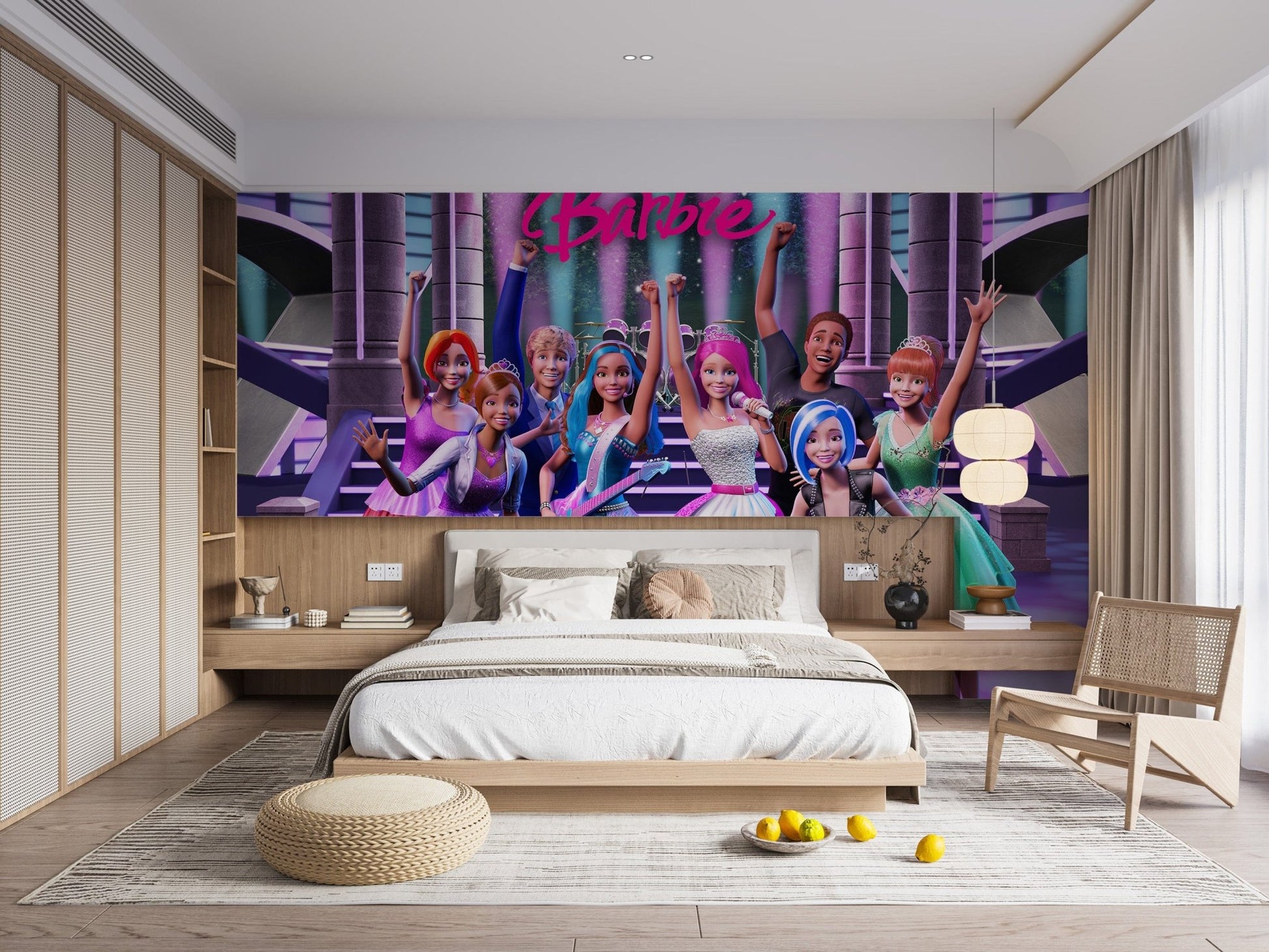 Stylish rockstar princess Barbie wallpaper for interiors
