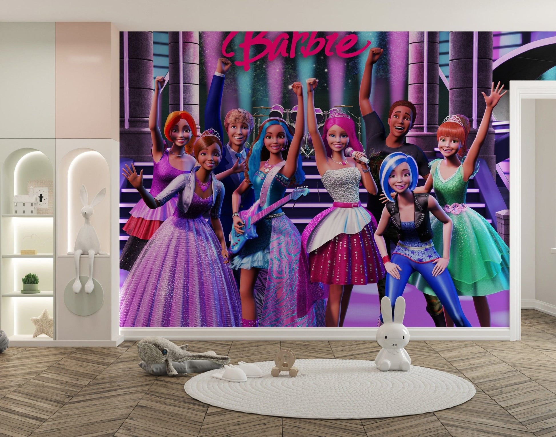 Vibrant rockstar princess Barbie mural for walls
