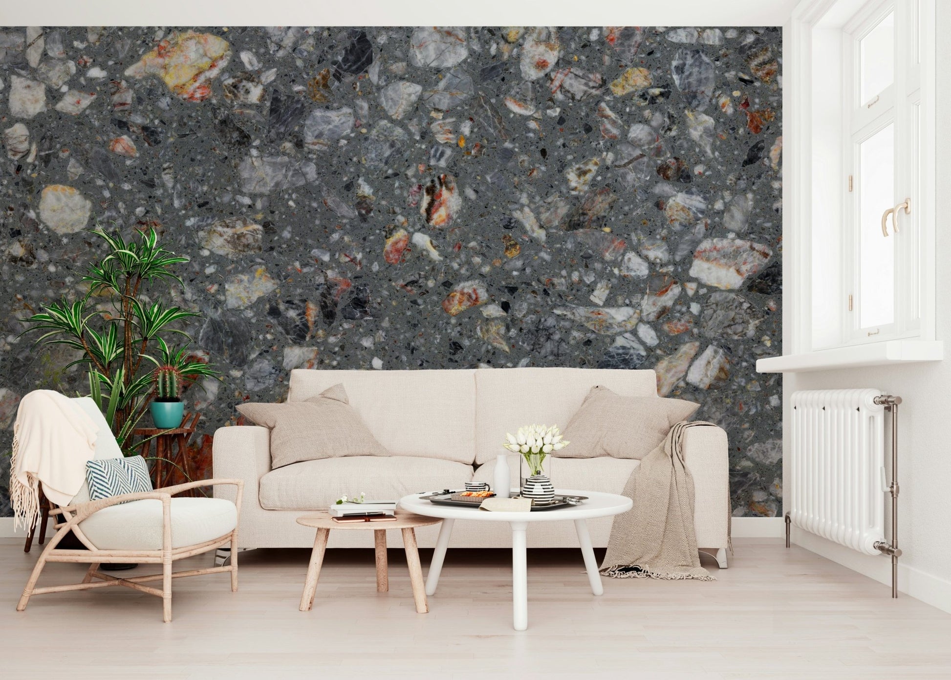 Natural Look Tile wallpaper, modern aggregate surface design.