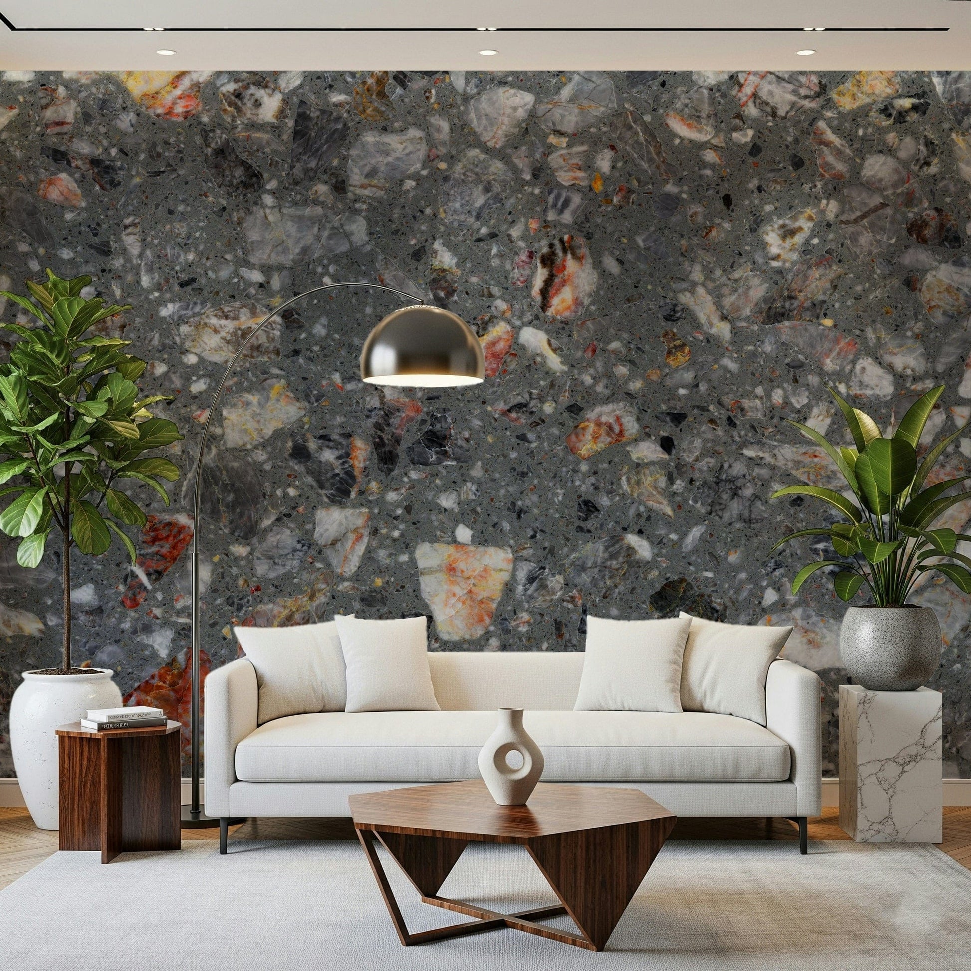 Rocky Grey wall mural showcasing aggregate and marble fragments.