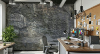 Rocky surface mural in a minimalist space.