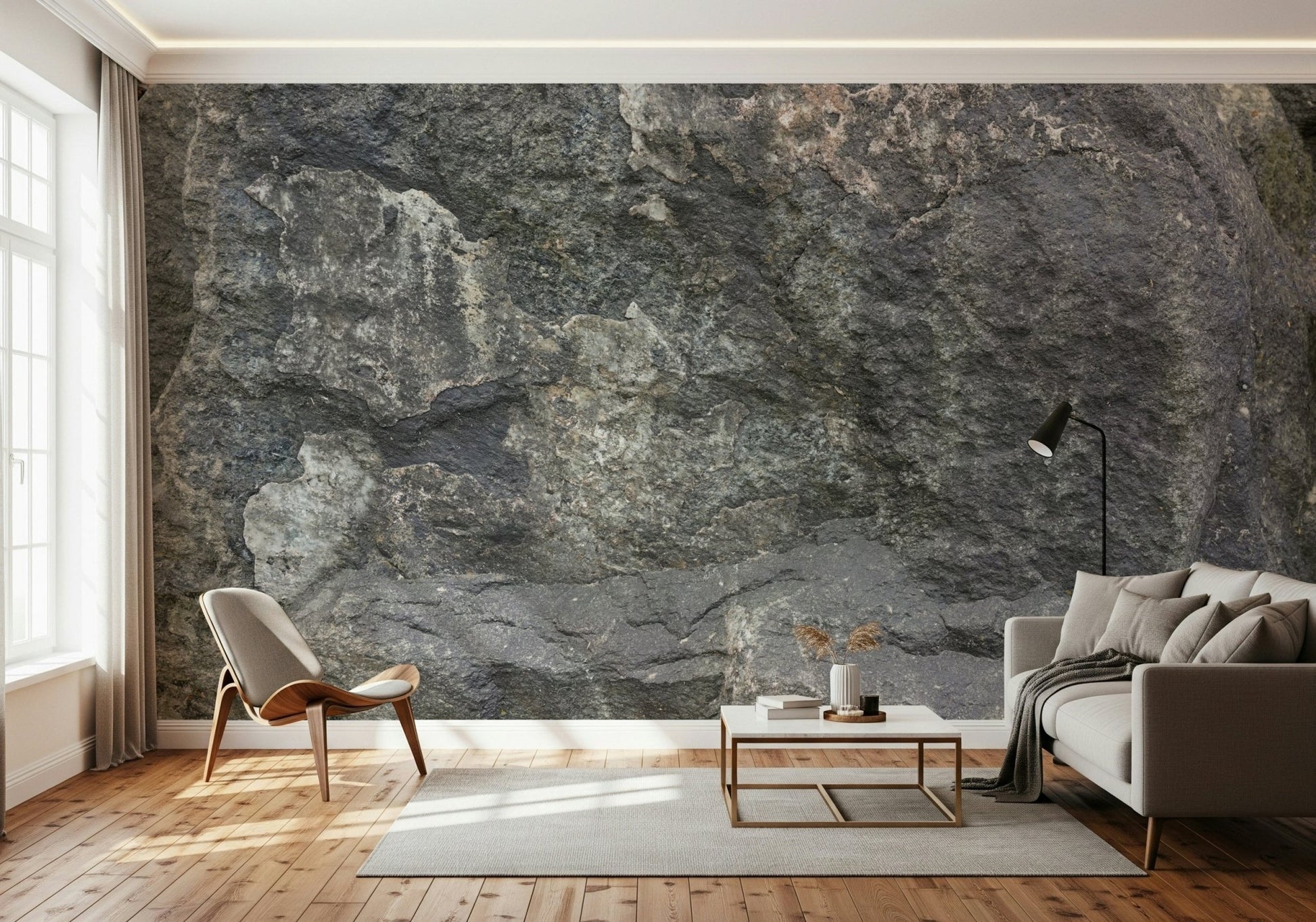 Detail shot of the rocky surface wall mural.