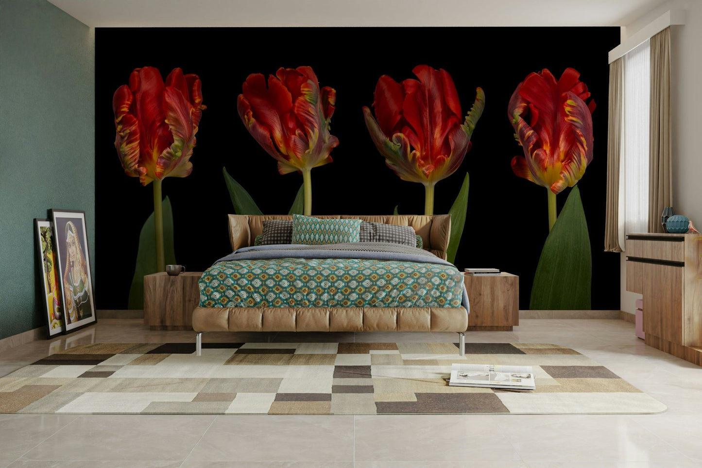 The colors are rich and vibrant against the dark background.

