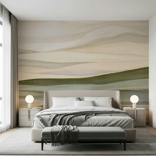 Rolling Horizon abstract landscape with wavy horizontal watercolor layers.