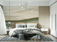 Wide-format abstract wall mural, Rolling Horizon muted earth tones.