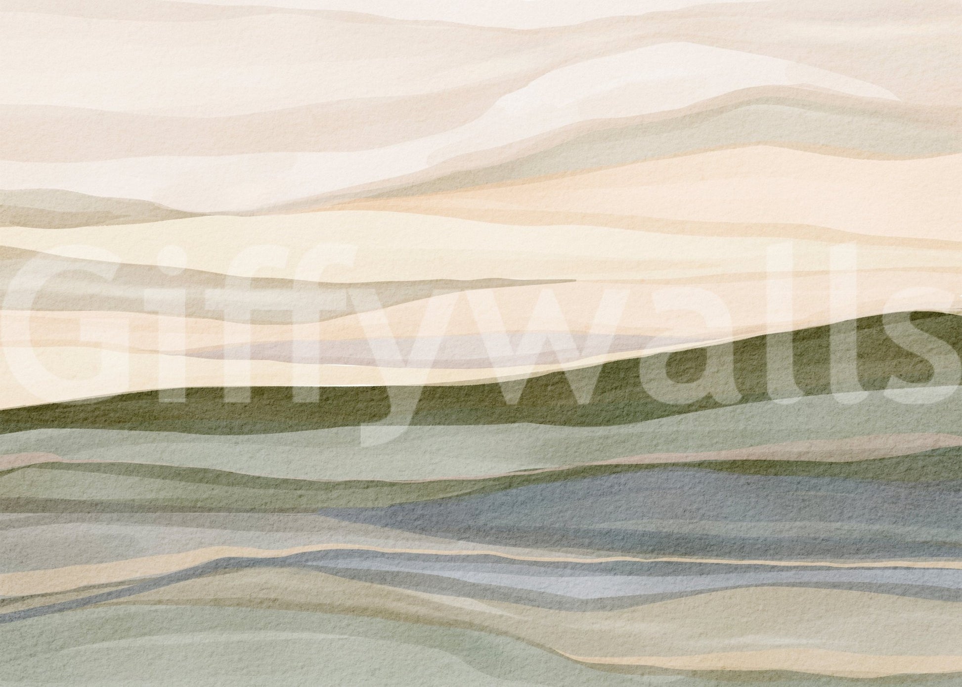 Tranquil, horizontal Rolling Horizon bands in pale green and beige.