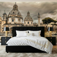 Classical architecture wallpaper for a study feature wall.