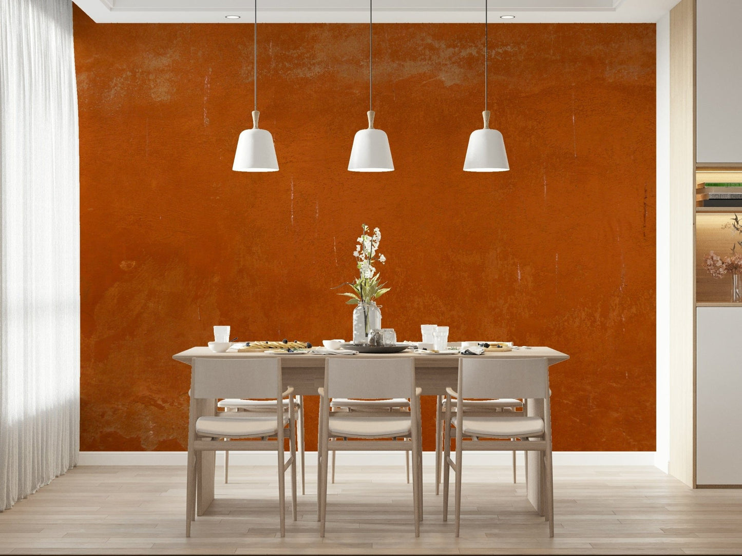 Solid orange wall mural, textured subtle distressed aesthetic