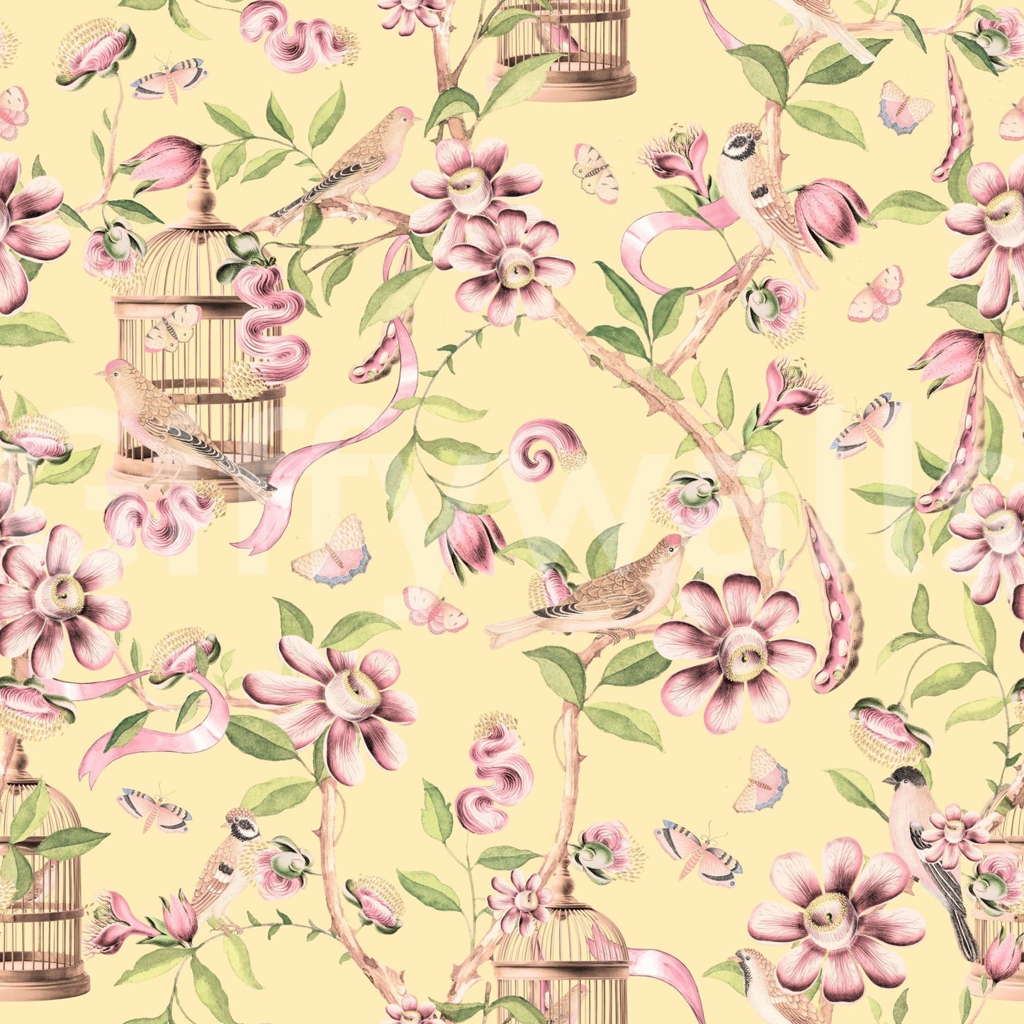 Romantic chinoiserie bird design wallpaper for walls

