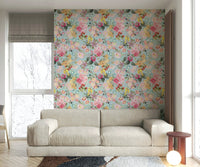 Wallpaper featuring delicate roses and garden motifs

