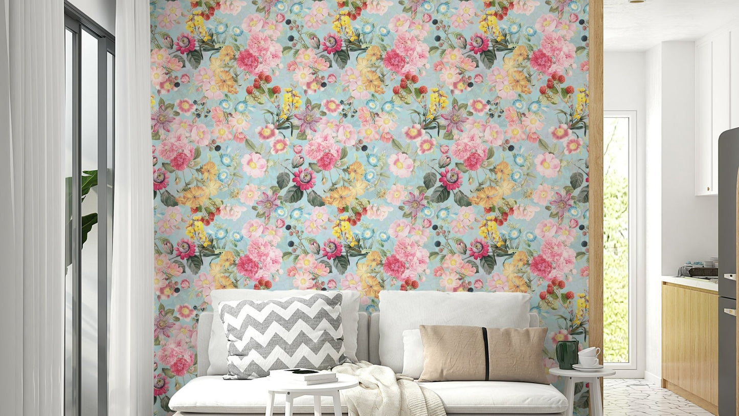 Romantic Garden Rhapsody wallpaper with floral design


