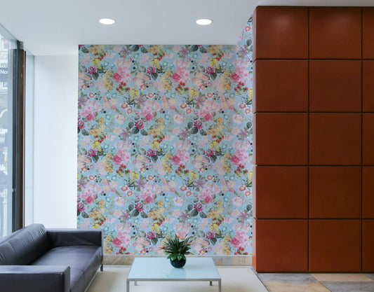 Elegant garden-themed wallpaper in soft pastel colors, GD1350