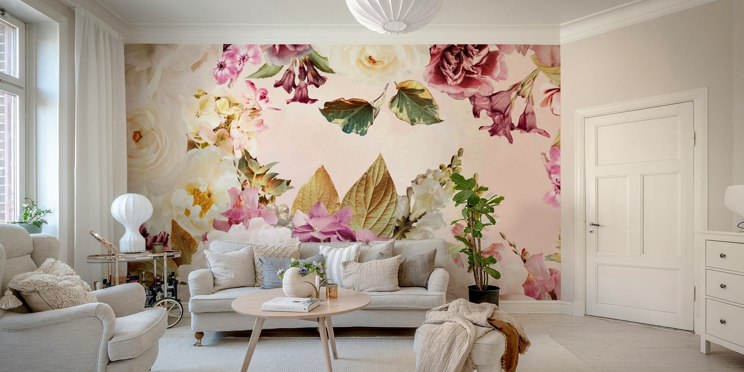 Hand-painted garden scene with delicate blossoms

