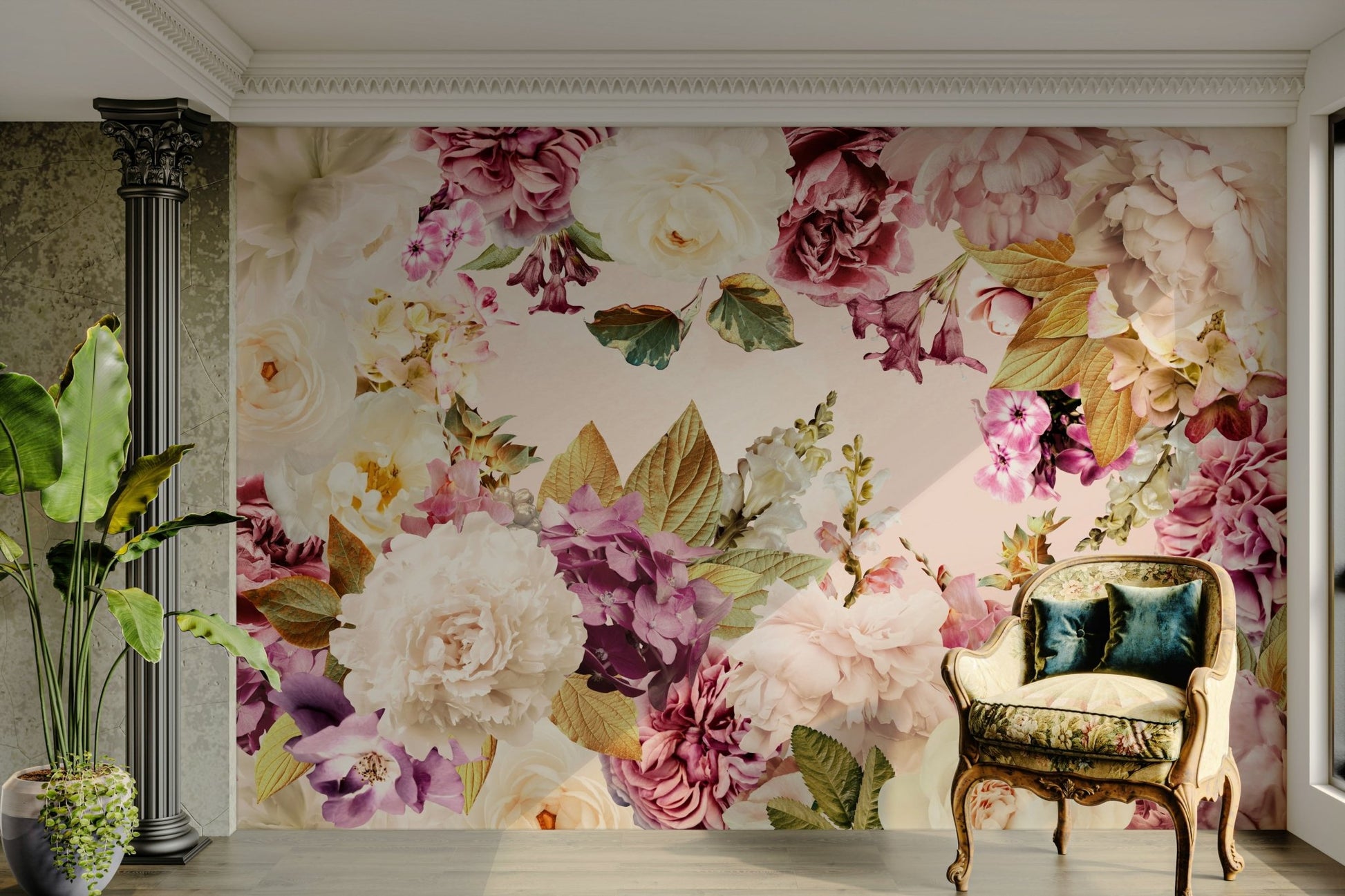 Romantic flower wallpaper with artistic brushstrokes

