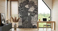 The Kiss II Wall Mural featuring yellow and brown patterns for lounge wallpaper.