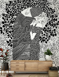 The Kiss II Wall Mural styled with neutral furniture for home office wallpaper.