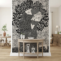 The Kiss II Wall Mural highlighting intricate golden shapes on smooth wallpaper.