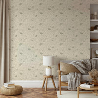 Hand-drawn peony line art green wallpaper


