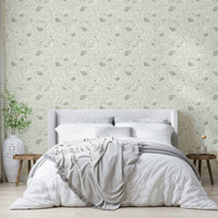 Soft green peony line art wallpaper for walls

