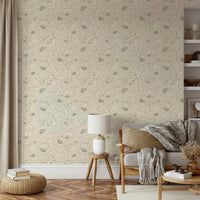 Hand-drawn peony line art green wallpaper

