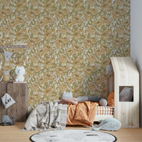 Soft peony design in mustard gold wallpaper

