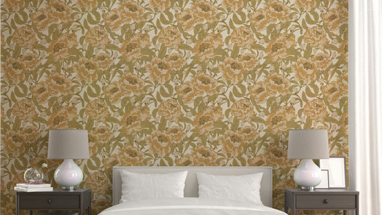 Elegant mustard gold peonies wallpaper design GD390

