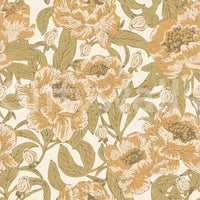 Romantic peony floral wallpaper in mustard gold

